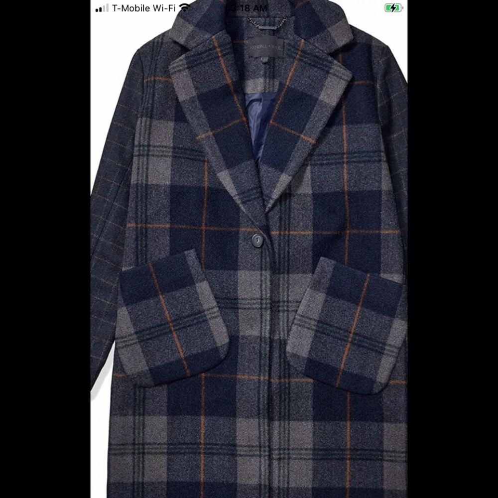 Kendall And Kylie Small Blue Argyle Single Breasted Womans Coat Brand New